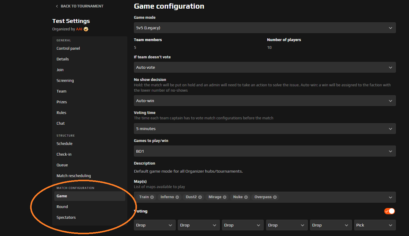 Setting up match configurations – FACEIT